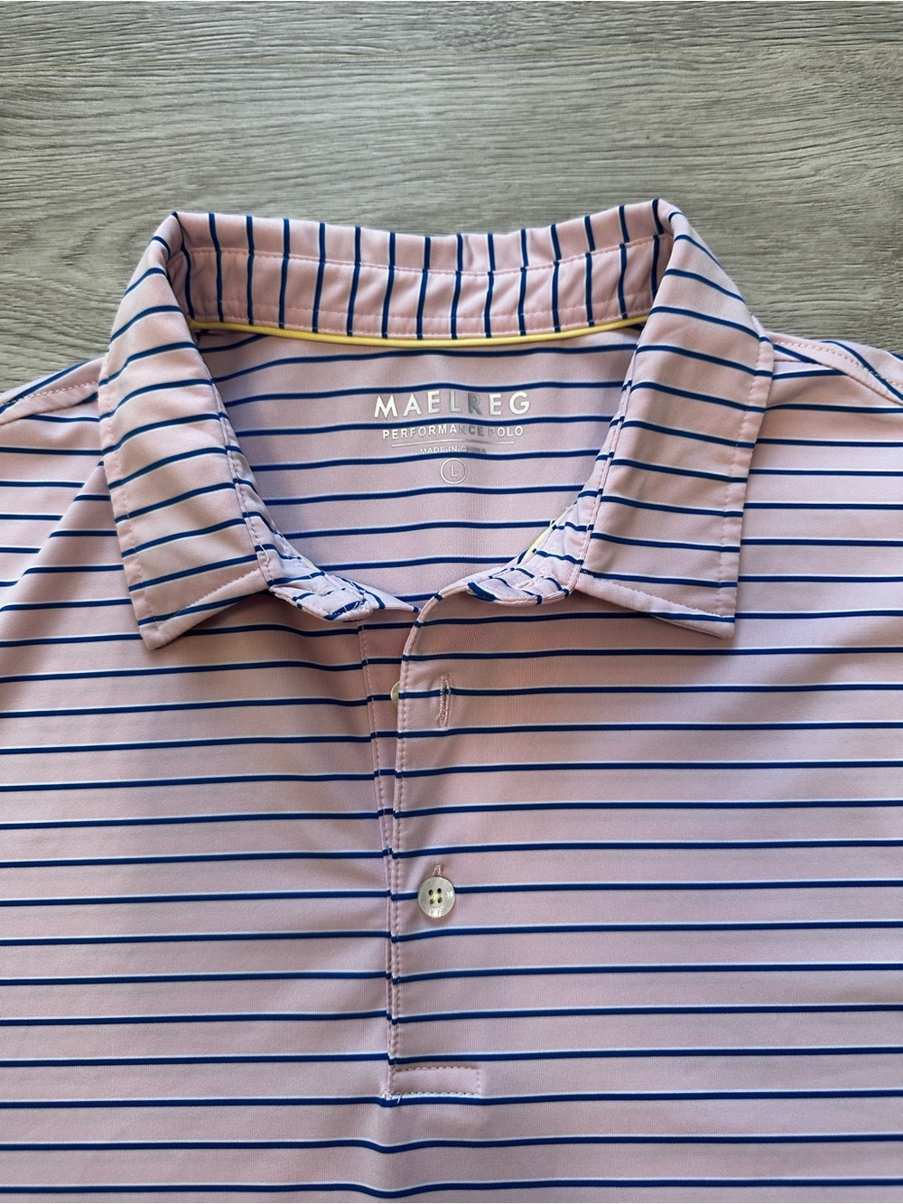MAELREG Men's Performance Golf Polo Shirt - Large Pink / Navy Stripe Stretch